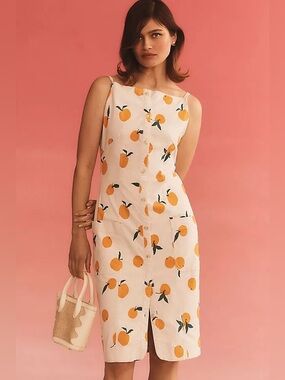 Anthropologie Maeve Dylan Mierzwinski Colette Midi Dress Oranges Citrus Print S